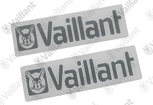 Vaillant Firmenschild mit Logo und Schriftzug, designet für die Identifikation des Unternehmens, in grau auf transparentem Hintergrund.